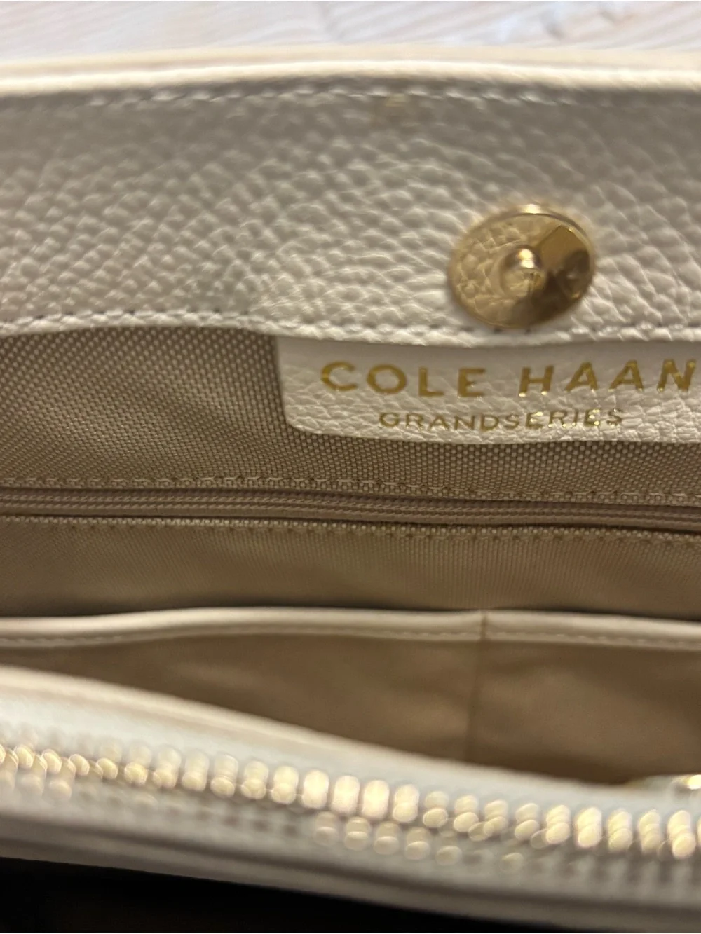 Cole Haan Ivory Pebble Leather Drawstring Tote